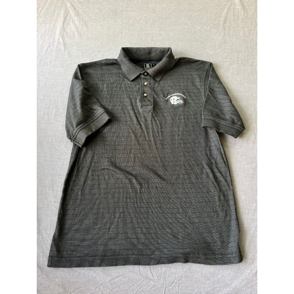 Miami Hurricanes Polo Shirt Adult Small‎ Black Striped Short Sleeve Button Mens.
